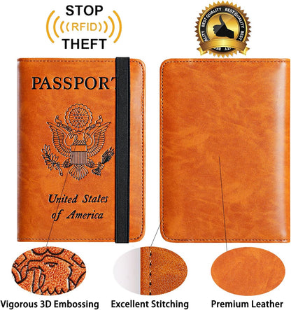 Passport Holder Cover Wallet Travel Essentials RFID Blocking Leather Card Case International Must Haves Travel Accessories for Women Men(113#Claybank)