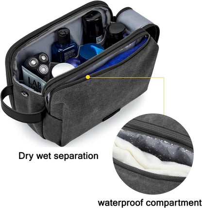 BAGSMART Toiletry Bag for Men, Canvas Travel Toiletry Organizer Dopp Kit Water-resistant Shaving Bag for Toiletries Accessories,Black-Large