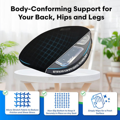 Original Seat Cushion - Liquicell Membrane Technology for Pressure Relief, Tailbone Pain, Sciatica, Hip & Lower Back Pain - Long Sitting on Car Seat, Office/Home Chair (18" W x 17" x 3")