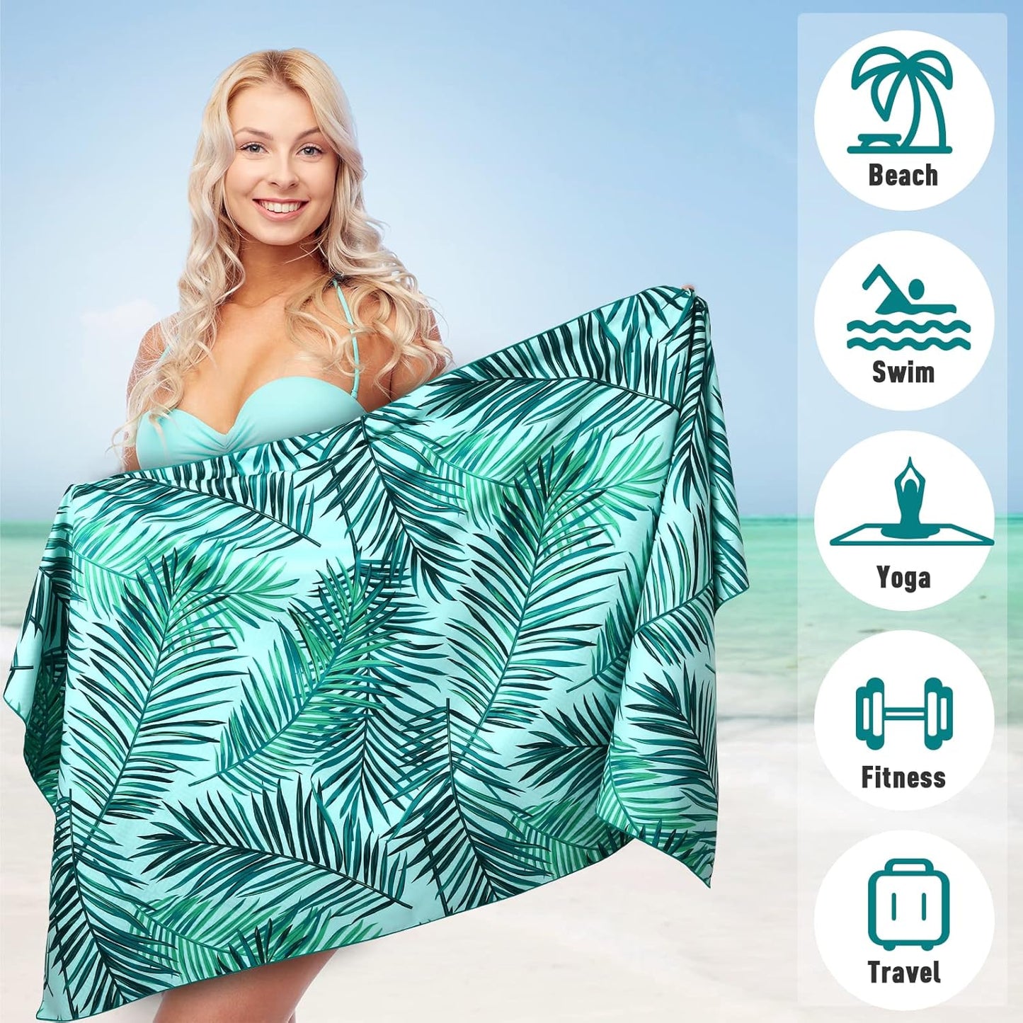 2 Pack Microfiber Beach Towel, Oversized Microfiber Pool Towel 75”x 35”, Sand-Free Beach Towel, Quick Drying Camping Towel, Super Absorbent Bath Blanket, Soft Breathable and Lightweight