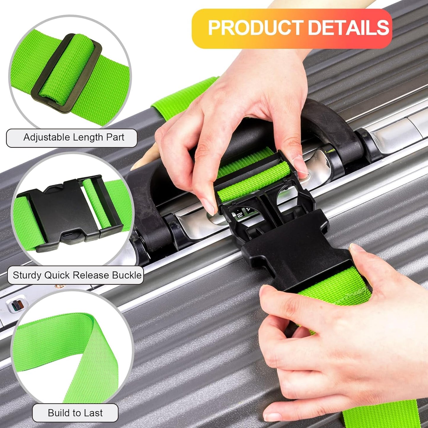 Luggage Straps for Suitcases TSA Approved, Travel Belt Suitcase Belt, Suitcase Straps TSA Approved, Luggage Belt Strap TSA Approved, Travel Straps for Luggage, 4Pcs Luggage Band Orange, Green
