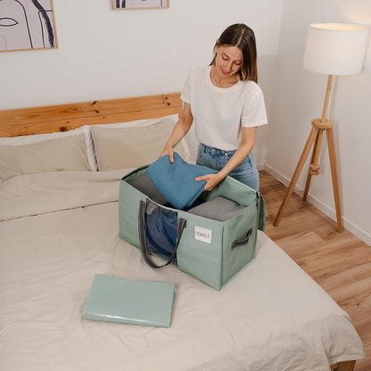 VENO 2 Pack Moving Bags, Comforter and Blanket Storage Bags for Closet, Moving Boxes, Boxes with Lids Alternative, College Dorm Packing Supplies, Foldable Heavy-Duty Tote (Light Green Matte, 2 Pack)