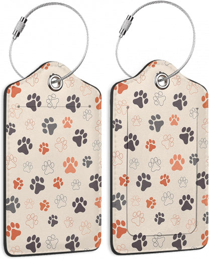 2 Pack Luggage Tags for Suitcase,Dog Cat Paws Leather Luggage Tag Bag Tags Identifiers Privacy Cover Id Label with Steel Loop for Women Men Girls Boys Travel