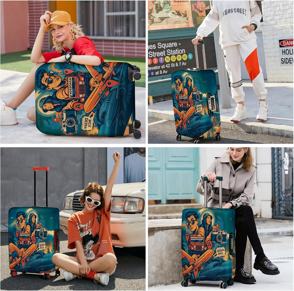 ANNA QUEEN Funny Adventure Travel Luggage Cover, Explore-Themed Suitcase Protector, Stretchable, Washable Travel Cover for 28-30 Inch Luggage