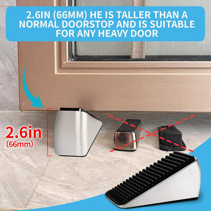 2Pc Strongest Large Door Stop - Heavy Duty Tall Door Stop Wedge Door Stoppers for Bottom of Door, Tall up to 2.6In Doorstop Zinc Alloy and Silicone Made Suits Any Heavy Door Any Smooth Floor