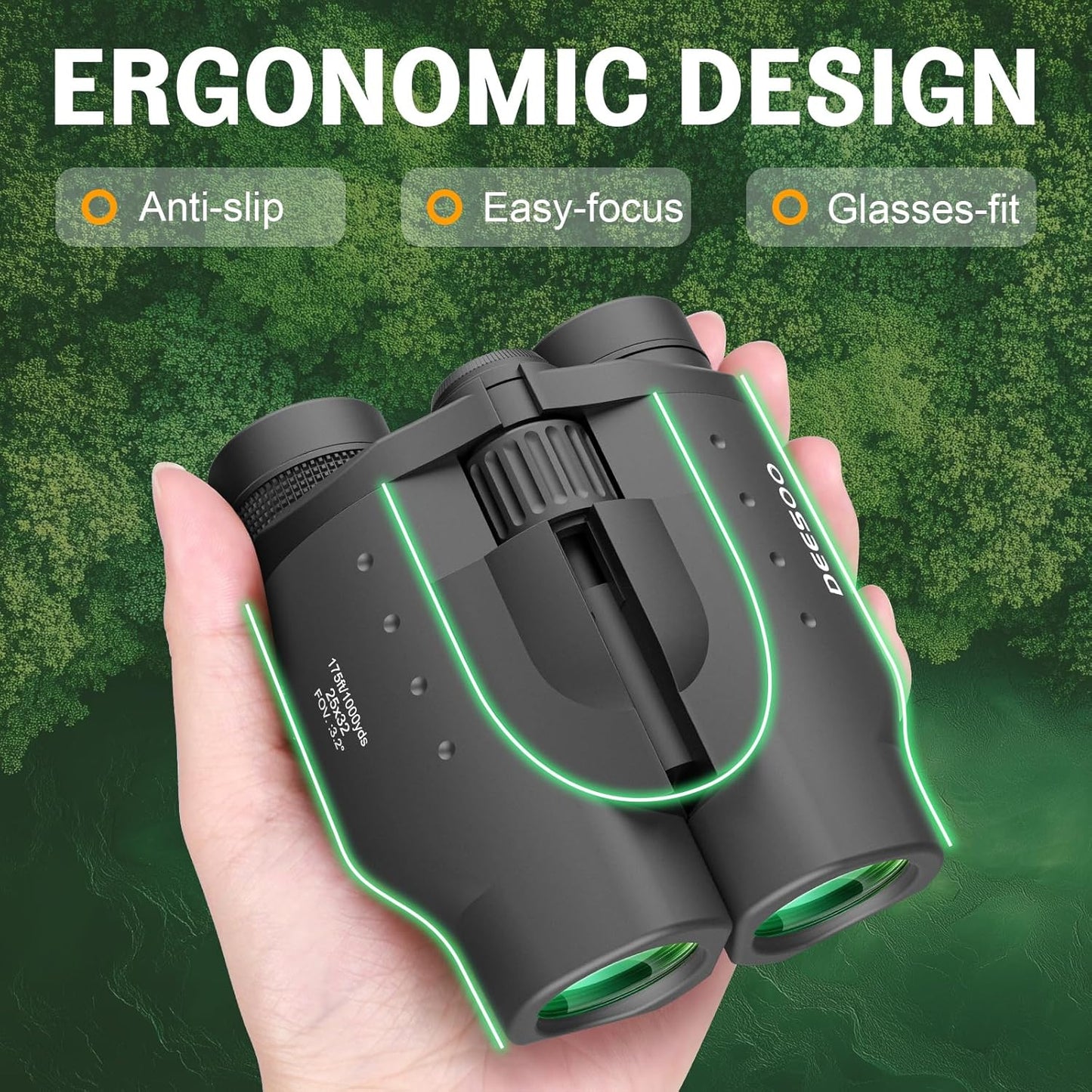 25x32 Binoculars for Adults Kids Compact - DEESOO High Powered Bird Watching Binoculars Lightweight with Small Size for Hunting Traveling Sports Hiking (Black)