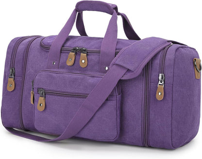 Gonex Canvas Duffle Bag for Travel 50L Expandable Duffel Weekend Overnight Bag (Purple)