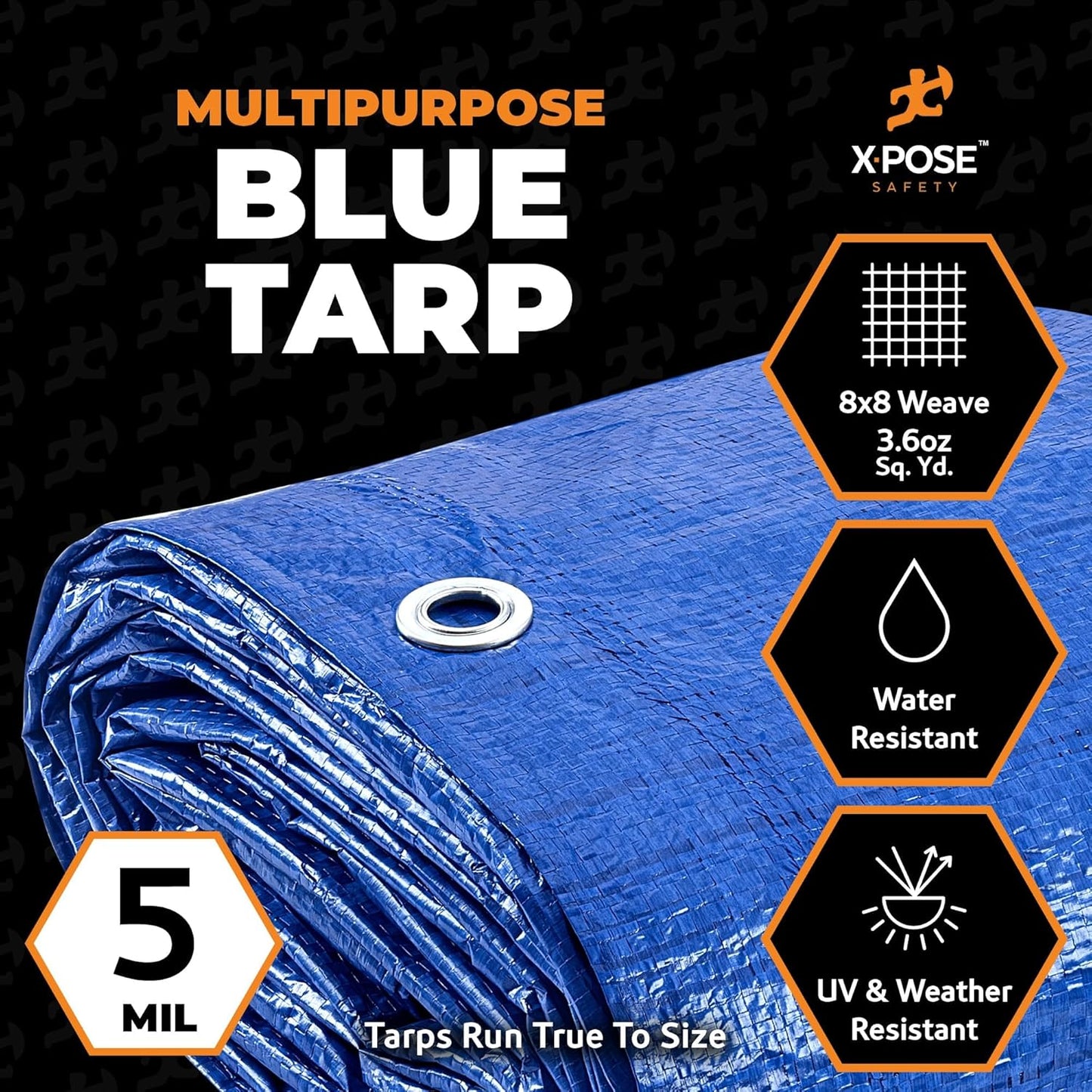 Better Blue Poly Tarp 10' x 10' - Multipurpose Protective Cover - Lightweight, Durable, Waterproof, Weather Proof - 5 Mil Thick Polyethylene - by Xpose Safety