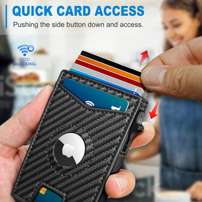 Airtag Wallet for Men,with Money Clip Gift Boxed,Slim Front Pocket Wallet RFID Blocking Metal Case Smart Pop-up Credit Card Holder in Magnetic Leather Flip