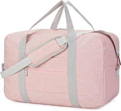 For United Airlines Foldable Carry on Bag 22x14x9 Travel Duffel Bag Packable luggage Duffle for Women and Men 40L (Pink (With Shoulder Strap))