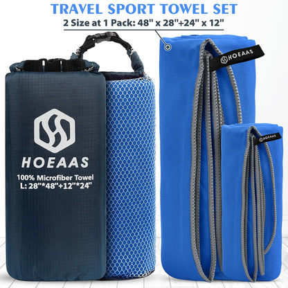 HOEAAS 2 Pack Microfiber Camping Towels, Quick Dry Towel, Super Absorbent Ultra Compact Travel Towel Soft Lightweight Sports Towel for Sweat Fast Drying Towels for Pool,Gym,Hiking,Backpacking,Fitness