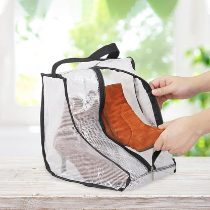 Boot Storage Bags [2PCS] - Plastic Short Boot Carry Bags Clear Shoe Bags with Handle for Travel & Daily Use - [White, Black] Waterproof & DustProof Boot Bags for Cowboy Boots