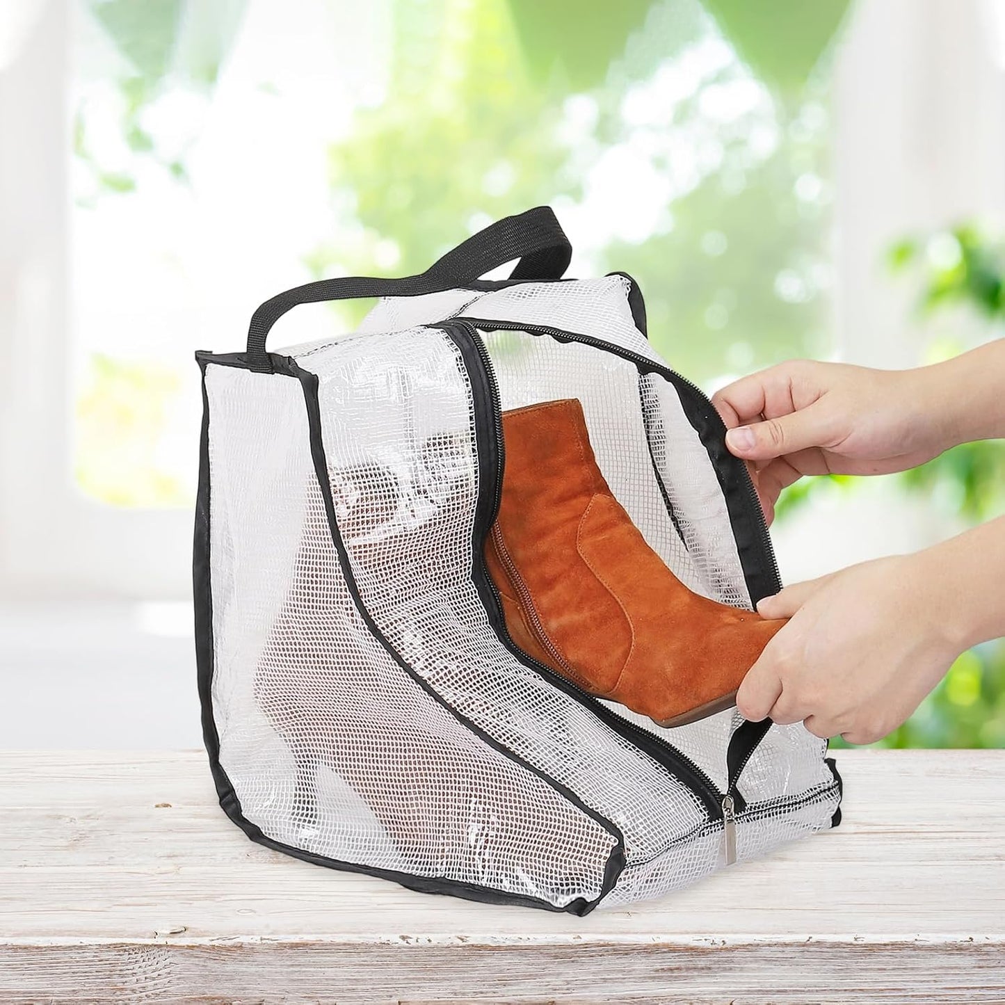 Boot Storage Bags [2PCS] - Plastic Short Boot Carry Bags Clear Shoe Bags with Handle for Travel & Daily Use - [White] Waterproof & DustProof Boot Bags for Cowboy Boots