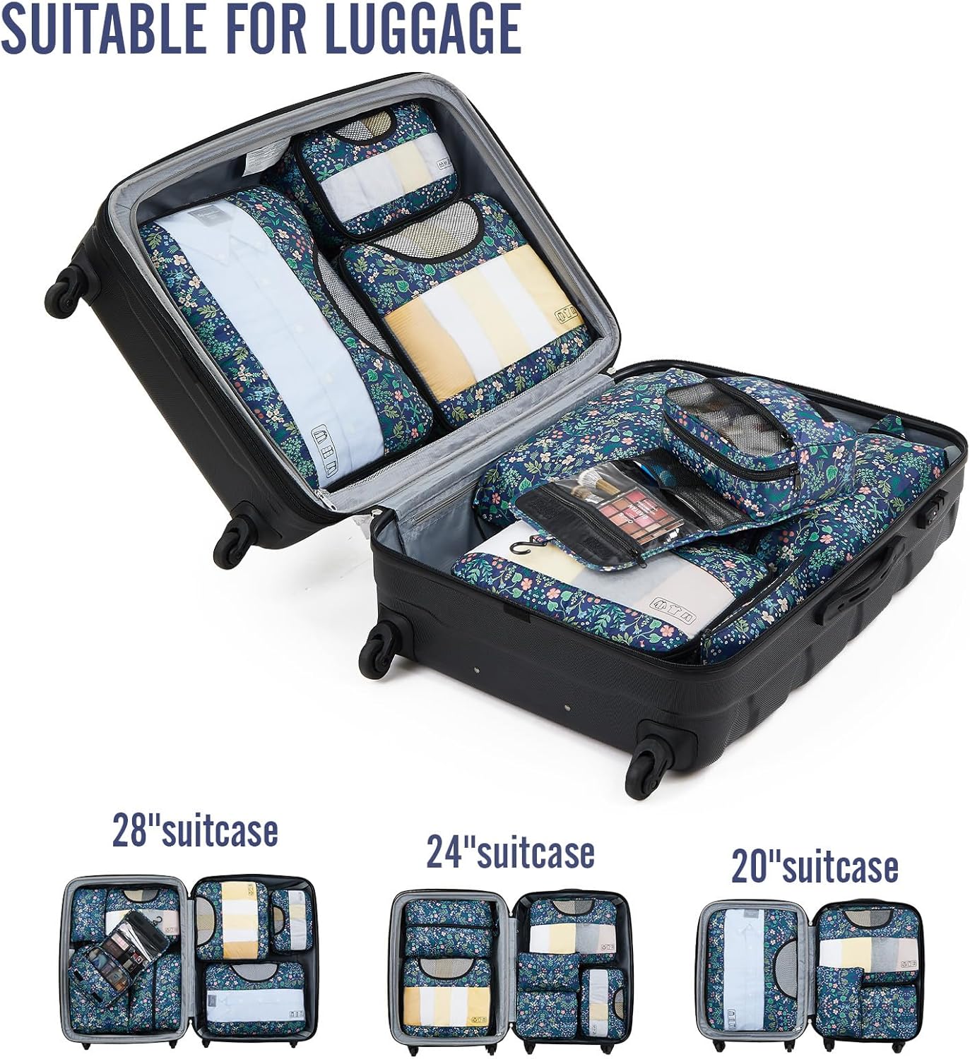 Veken 8 Set Packing Cubes for Travel Essentials, Suitcase Organizer Bags in 4 Sizes, Carry-On Luggage Accessories with Large Laundry & Hanging Toiletry Bag, Must-Have for Airplane, Road Trip & Camping