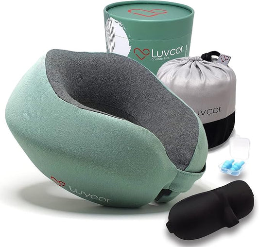 Premium Quality Memory Foam Travel Neck Pillow Bundle by Luvcor