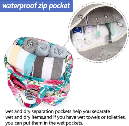 LEDAOU Large Beach Tote Bag Women Waterproof Sandproof Zipper Beach Tote Bag for Pool Gym Grocery Travel with Wet Pocket