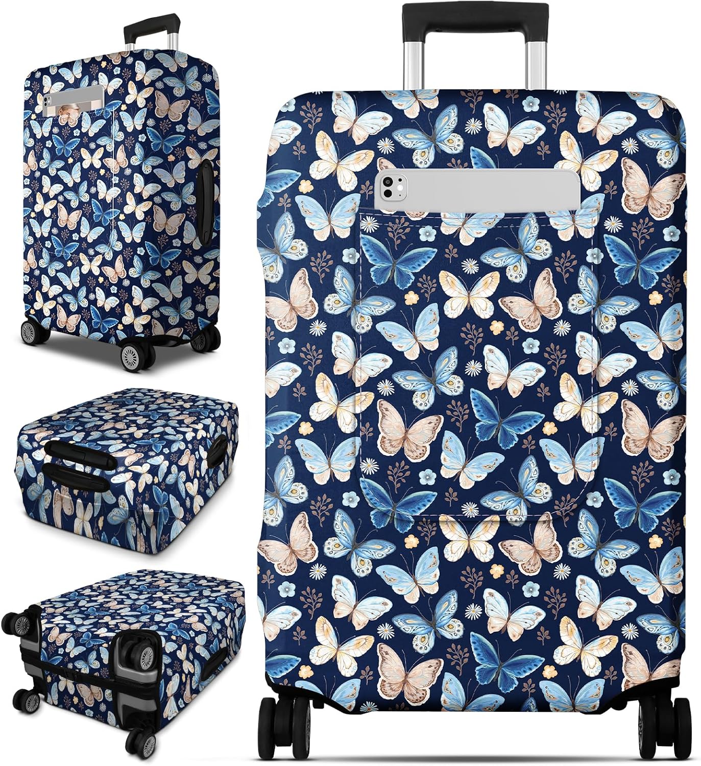 Slohif Luggage Cover for Suitcase Tsa Approved Protector - Luggage Sleeve Large Suit Case Cover Travel Stretch Baggage Case Protective Washable Fit 18-20 Inch Blue Butterfly XS