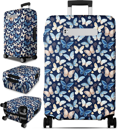 Slohif Luggage Cover for Suitcase Tsa Approved Protector - Luggage Sleeve Large Suit Case Cover Travel Stretch Baggage Case Protective Washable Fit 18-20 Inch Blue Butterfly XS
