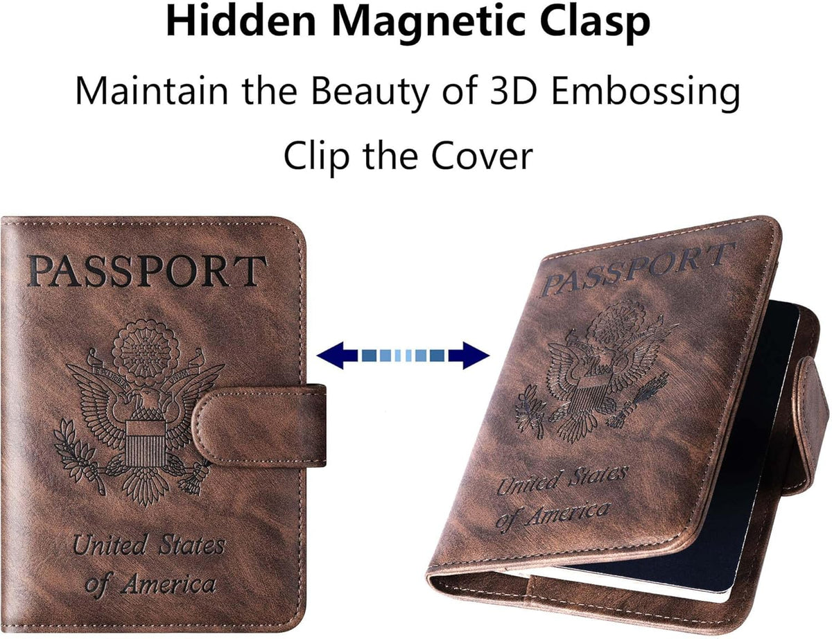 Passport Holder Cover Wallet Travel Essentials Leather Rfid Blocking Case Vacation Luggage Must Haves Travel Accessories for Men Women (120#Coffee)