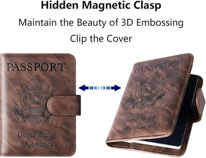 Passport Holder Cover Wallet Travel Essentials Leather Rfid Blocking Case Vacation Luggage Must Haves Travel Accessories for Men Women (120#Coffee)