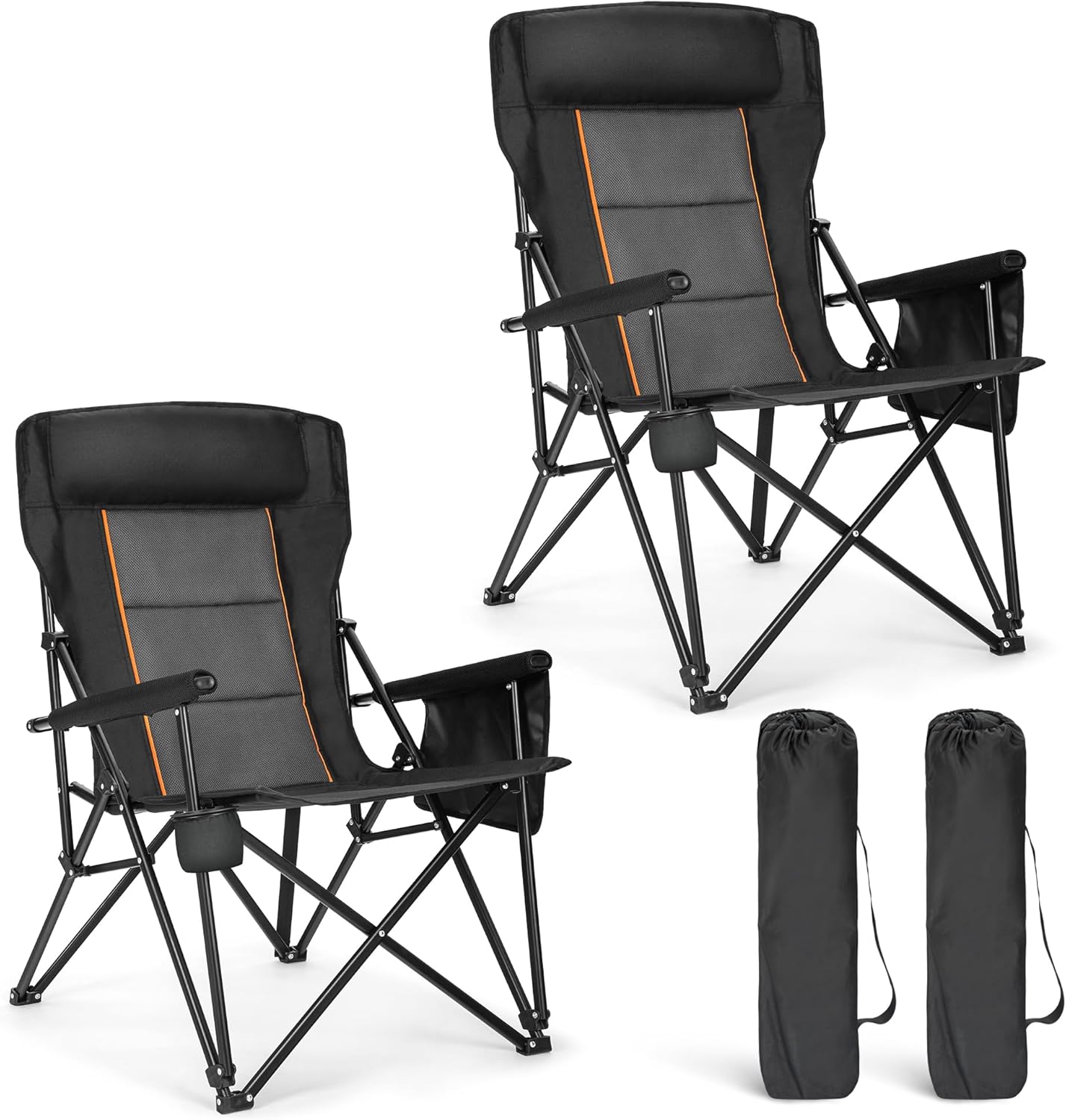 ALPHA CAMP Heavy Duty High Back Camping Chairs with Cup Holder Oversized Folding Chair Outdoor Chair with Headrest,Lawn with Side Pocket for Lawn, Sports and Fishing, 500lbs