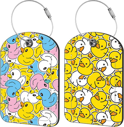 Rubber Duck Luggage Tag for Suitcase Set of 2 PU Leather Cute Luggage Tags with Stainless Metal Loop ID Label Privacy Flap Suitcase Tags for Women and Men Travel