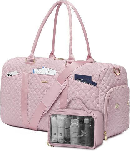 Women Weekender Travel Duffle Bag: Travel Duffel Overnight Bags with Shoe Compartment Large Carry on Tote Bag with Toiletry Bag Weekend Traveling Yoga Gym Hospital for Women with Wet Pocket Pink