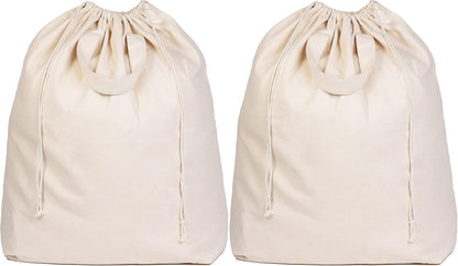 Canvas Laundry Bags - Extra Large, Heavy Duty, 100% Cotton Laundry Bag with Straps, Handles and Drawstring - College Dorm Laundry Bag in XL Size - Washable, Foldable Laundry Basket Liner (2 Pack)