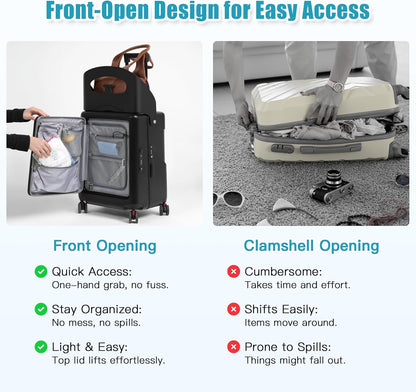 22" Ride On Luggage with Seat for Kids & Adults, Lightweight Hardside Ride-On Suitcase with Front Opening, TSA Lock, 360° Spinner Wheels, Black