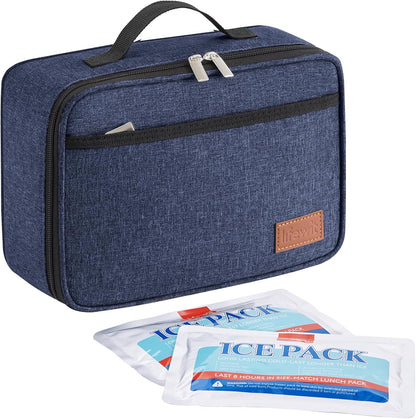 Lifewit Freezable Lunch Box, Insulated Reusable Lunch Bag with 2 Ice Packs, Mini Cooler Snack Bag for Bento Box for Salad, Sandwich, Snacks fo Men Women for Work, Dark Blue 5L
