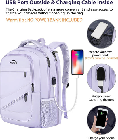 MATEIN Extra Large Laptop Backpack Women, 50 L Carry On Work Travel Bag with USB Port and Anti Theft Pocket, Water Resistant College Backpacks Fit 18.4 In Notebook Computer, Purple