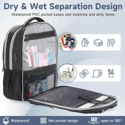 Multipocket TSA Black Travel Laptop Backpack for Men, Anti-Theft Business Daypacks, Airline Approved Personal Item Work Bag, Water Resistant 16 Inch Work Computer Backpack