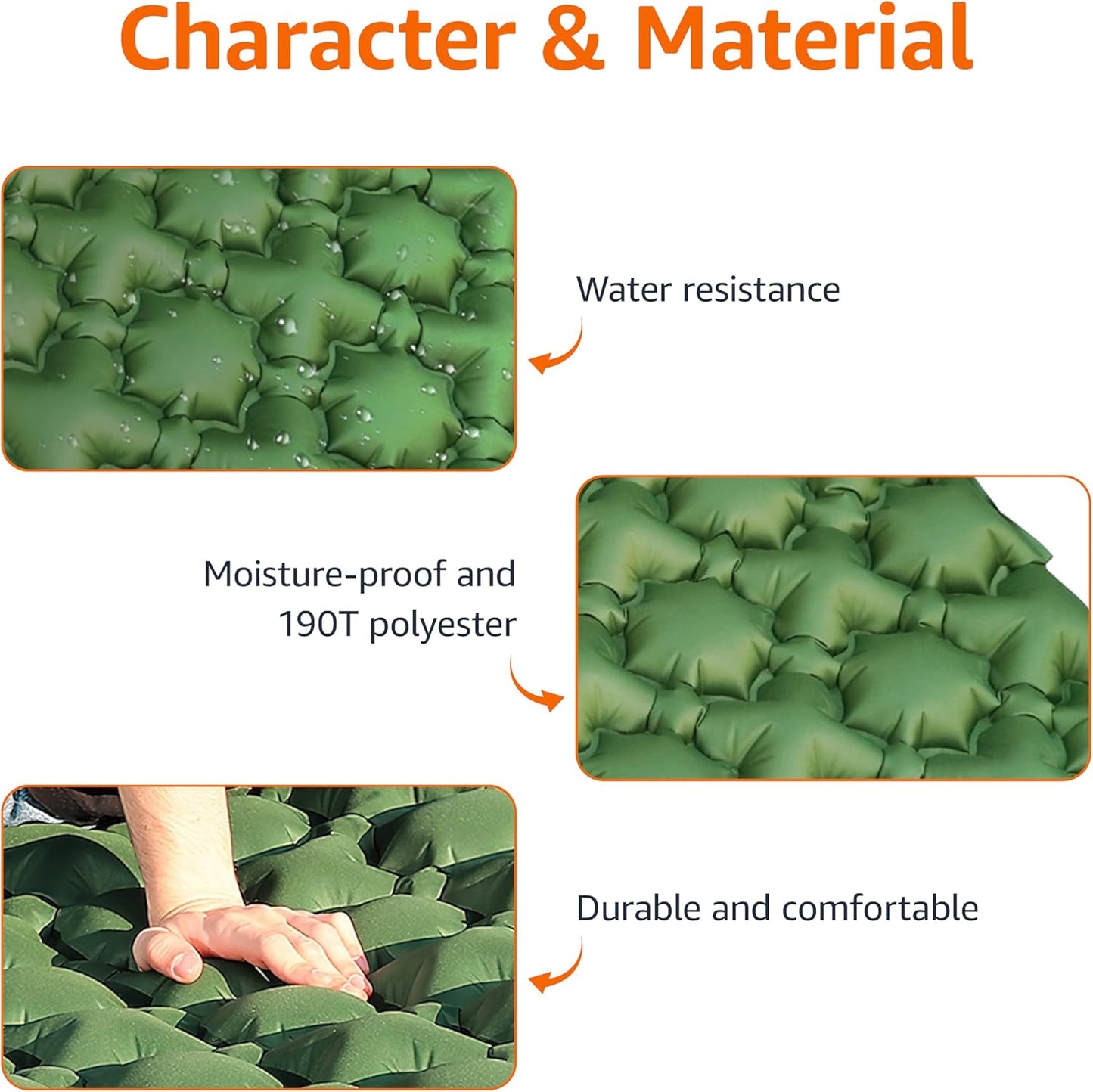 Amazon Basics Camping Sleeping Pad with Quick-Inflate Foot Pump, Water Resistant, Ultralight, Olive Green