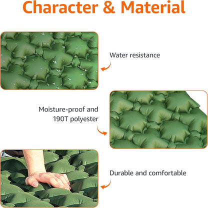 Amazon Basics Camping Sleeping Pad with Quick-Inflate Foot Pump, Water Resistant, Ultralight, Olive Green