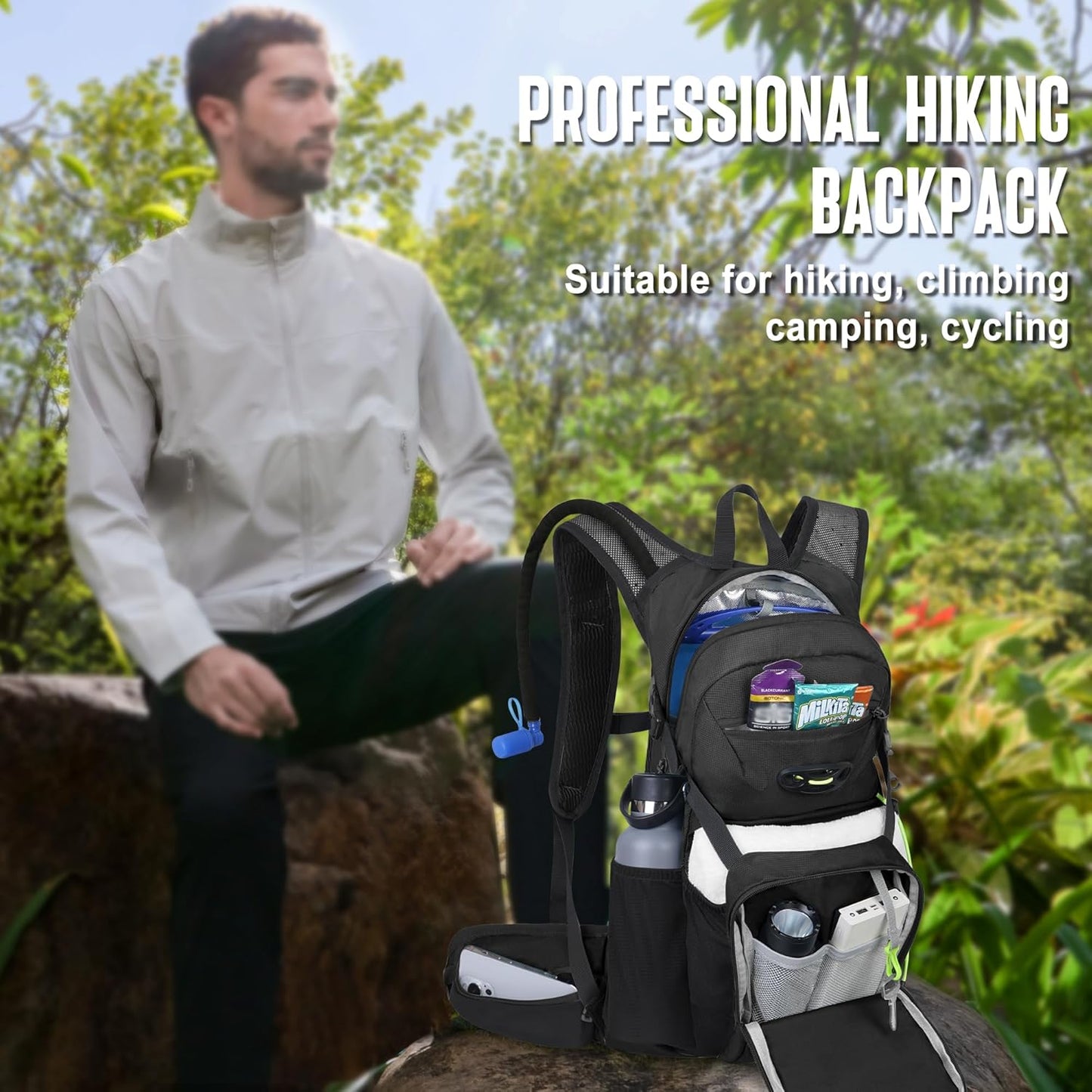 N NEVO RHINO Hydration Backpack, 18L Multipurpose Hiking Backpack with 3L Water Bladder, Water Backpack Insulated Hydration Pack Ideal for Hiking and Cycling