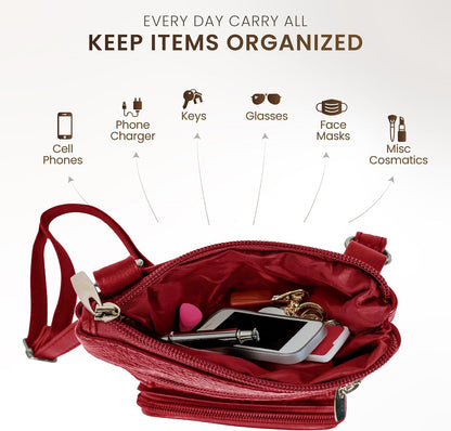 Krediz leather Crossbody Purses for Women, Multi Pocket Crossbody Purse with Adjustable Strap, Soft & Durable Leather Purse