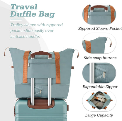 Merax Suitcase Set 28 inches Expandable Luggage with TSA Lock Spinner Wheels Hardshell Lightweight Vintage Luggage with Travel Bag,Green