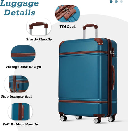 Merax Suitcase Set 24 inches Expandable Luggage with TSA Lock Spinner Wheels Hardshell Lightweight Vintage Luggage with Travel Bag,Blue