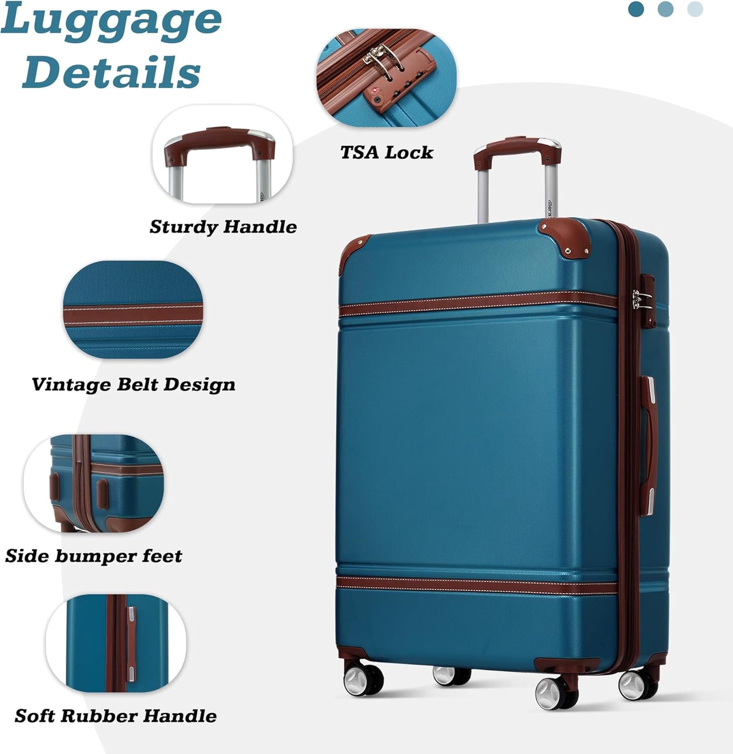 Merax Suitcase Set 28 inches Expandable Luggage with TSA Lock Spinner Wheels Hardshell Lightweight Vintage Luggage with Travel Bag,Blue
