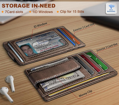BULLIANT Men Wallet,Slim Leather Wallet Money Clip Card Hodler For Men Gift 8 Cards RFID Blocking