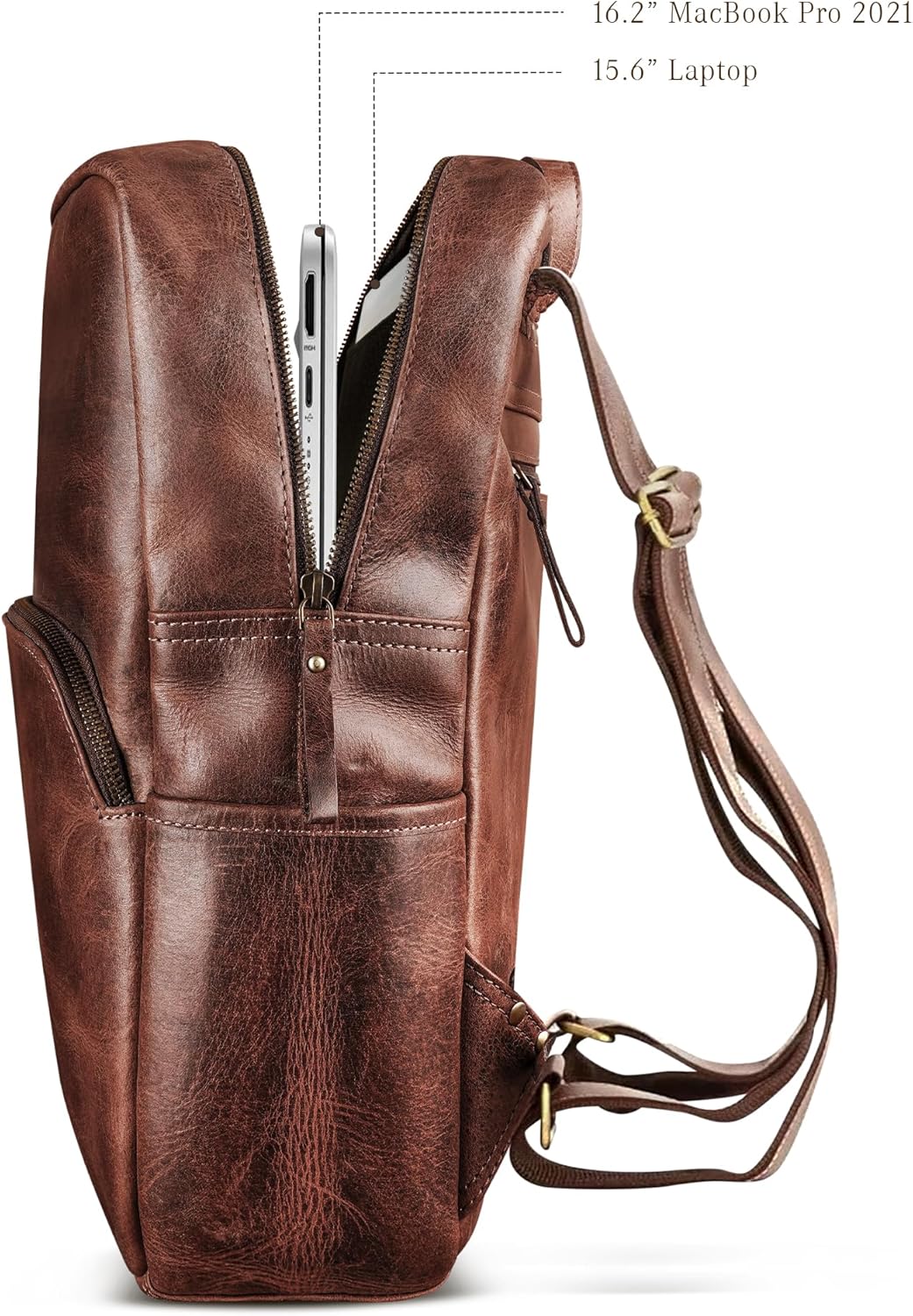 Handmade Leather Backpack for Men and Women, 15.6 Inch Laptop Bag, Genuine Leather Retro Style Casual Daypack, For Colleges & Office, Travel or Hiking- Vintage Brown