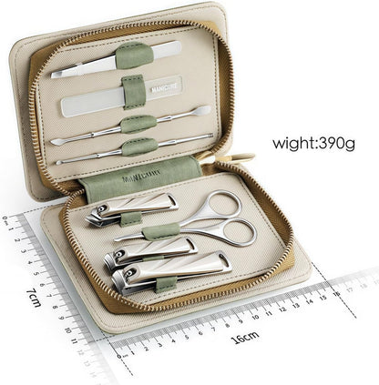 8-Piece Manicure Pedicure Set-Stainless Steel Nail Clippers Toenail Fingernail Cutters with Travel Case Complete Grooming Kit (Green)