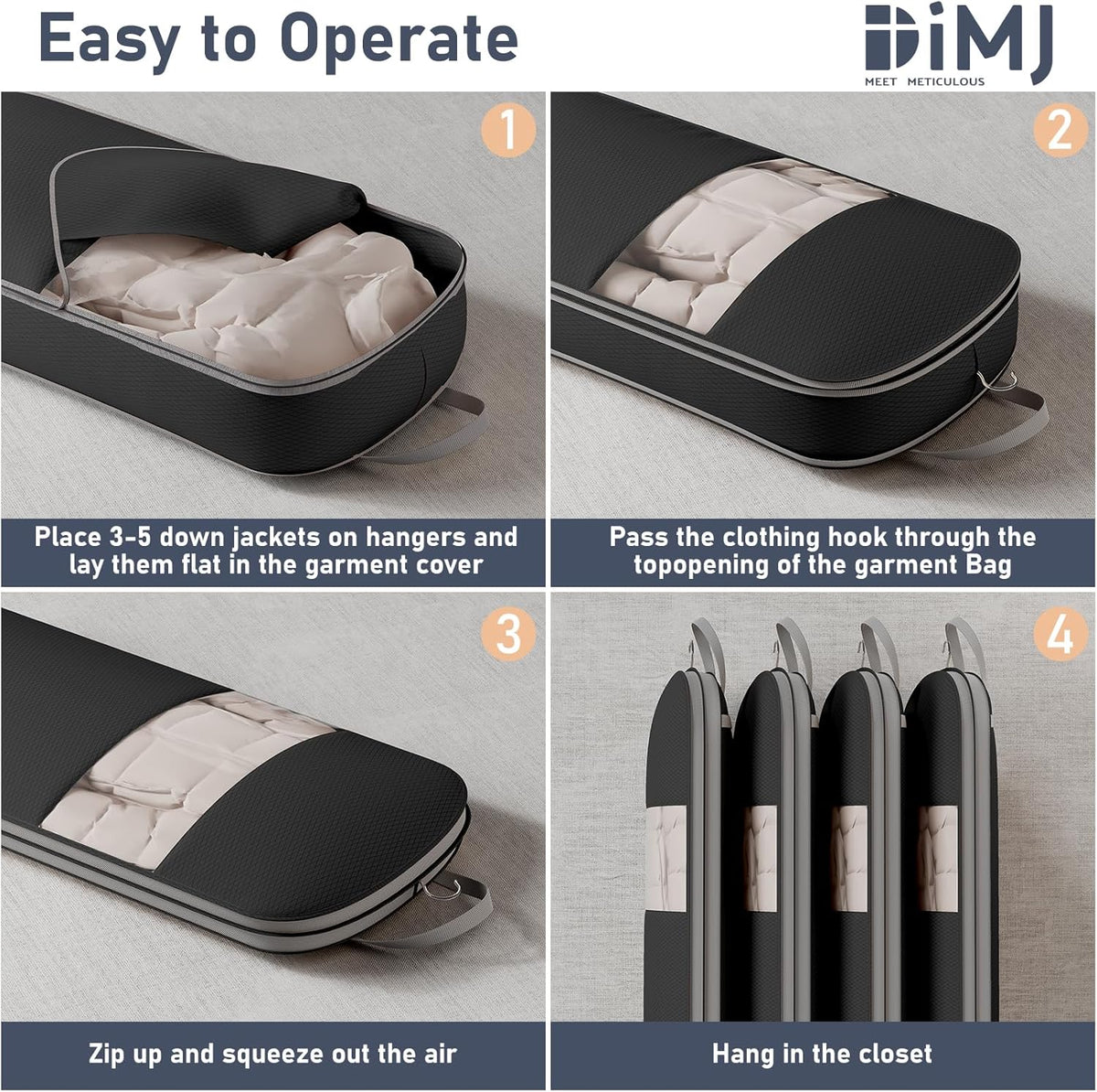 DIMJ 2 Pack 43" Space Saving Garment Bags for Hanging Clothes With Compression Zipper Carry Handles and Window, Washable Suit Bag for Dress, Clothes, Coats, Down Jacket, Closet, Moving, Travel