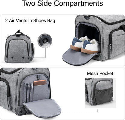 Hanke Carry on Garment Bags for Travel,Convertible Duffle Bag Luggage Bag Weekend Bag with Shoe Compartment,2 in 1 Hanging Suitcase Suit Bag for Men Women,Light Grey