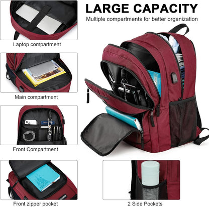 Red Backpack for School, School BackPack for Teens, Boys and Girls, with 15.6 inch Laptop Bookbag for College High School, Large Computer Back Pack with Compartments for Men & Women