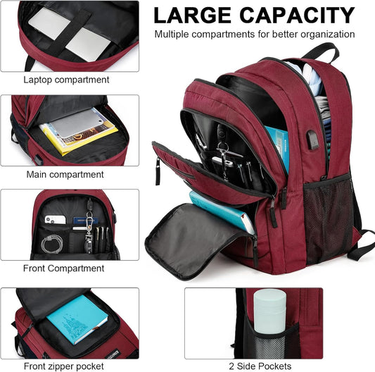 Red Backpack for School, School BackPack for Teens, Boys and Girls, with 15.6 inch Laptop Bookbag for College High School, Large Computer Back Pack with Compartments for Men & Women