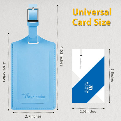 Travelambo Luggage Tags for Suitcases Faux Leather Privacy Protection 2 Pack Bag Tags Travel Accessories Essential, Light Blue