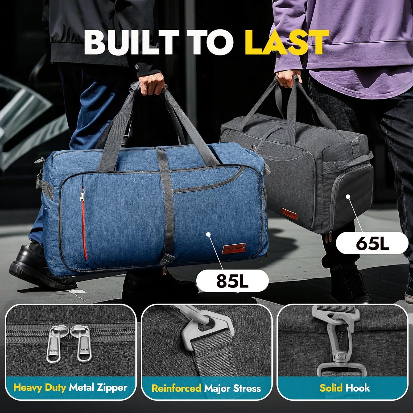 Canway 115L Travel Duffel Bag, Foldable Weekender Bag with Shoes Compartment for Men Women Water-proof & Tear Resistant (Panther Black, 115L)