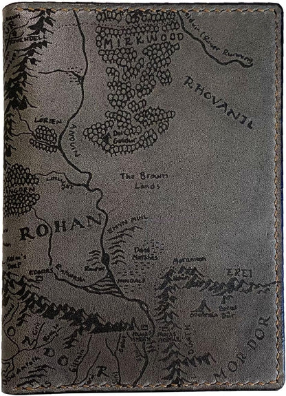 Handmade Leather Passport Wallet with Ancient Map Design, 4 Pockets, Genuine Brown Leather - 1SM