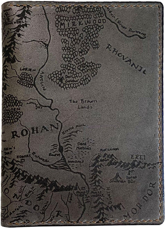 Handmade Leather Passport Wallet with Ancient Map Design, 4 Pockets, Genuine Brown Leather - 1SM